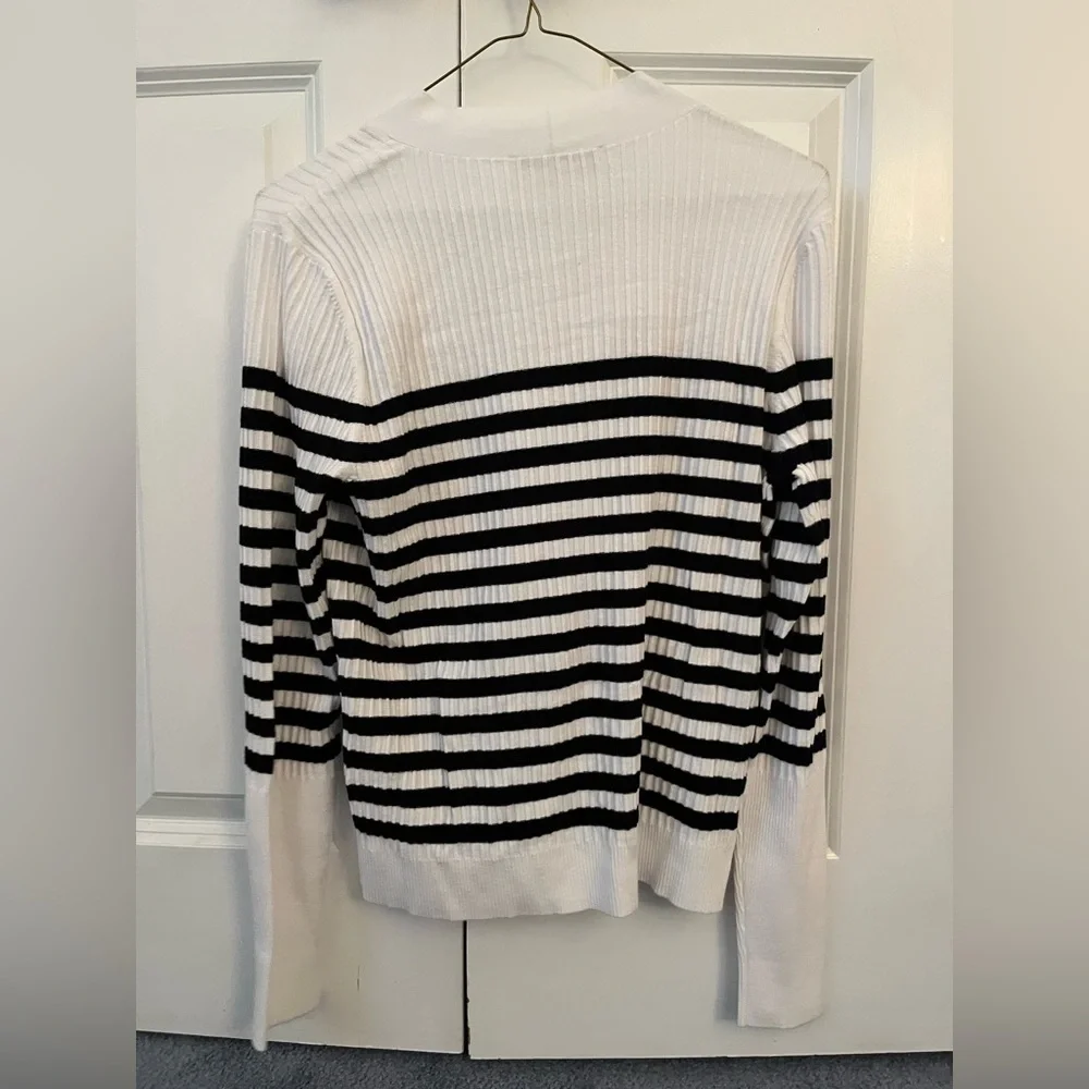 LOFT Striped Ribbed V-Neck Cardigan - Picture 3 of 6